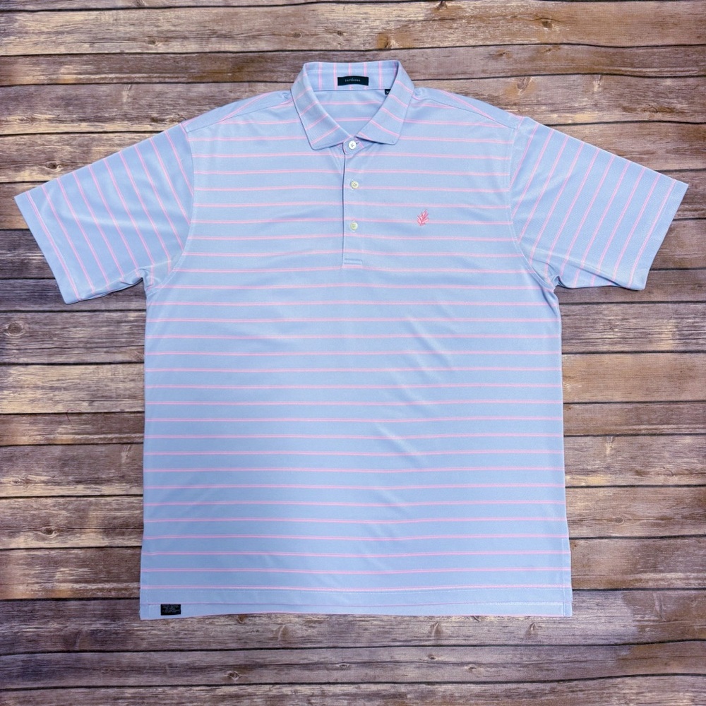 Turtleson Ice Blue Purple Pink Stripe Short Sleeve Polo Embroidered Maple Leaf